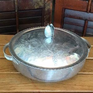 Vintage Hammered Aluminum Tulip Pattern 8”  Bowl with Lid